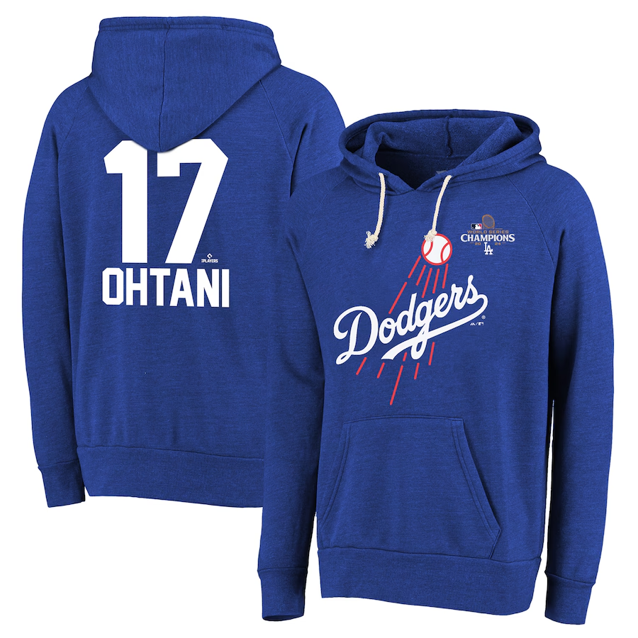 Men Los Angeles Dodgers #17 Ohtani 2024 MLB World Series Champions blue hoodie